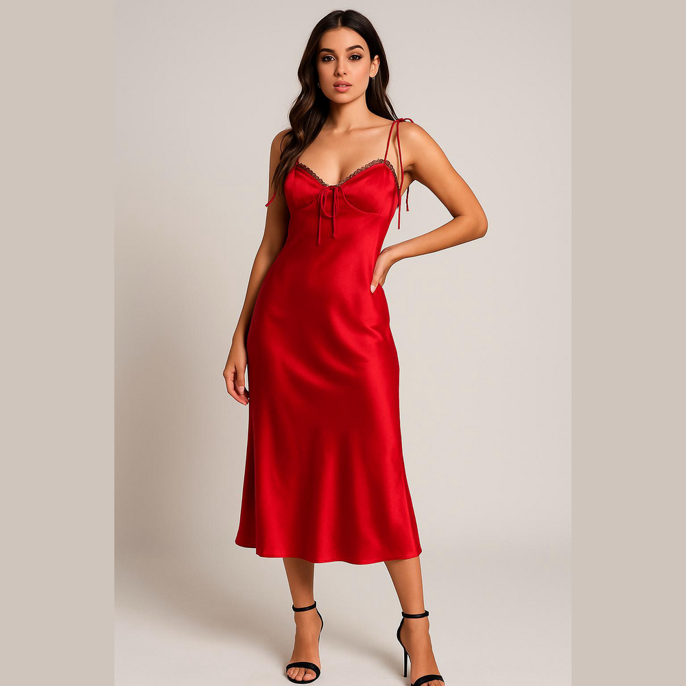 LECHE Women’s Red Slip Dress Size M Glam Feminine 90s Y2K Event Festival Dainty